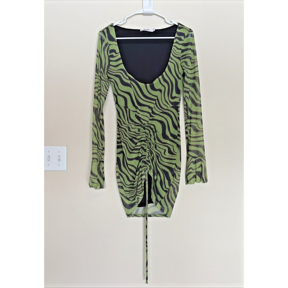 NAKD Green Zebra‎ Animal Mesh Drawstring Mini Dress Women Medium Y2K Party Style